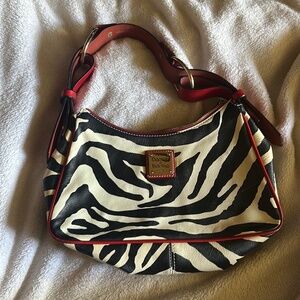 Dooney Bourke Zebra Animal Print Leather Hobo bag with Red leather Trim